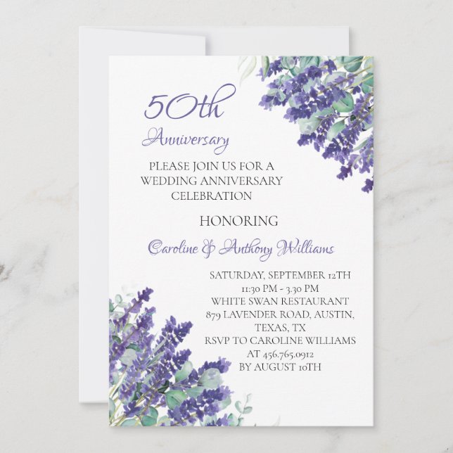 Lavender Purple Flowers 50. Hochzeitstag Einladung (Vorderseite)