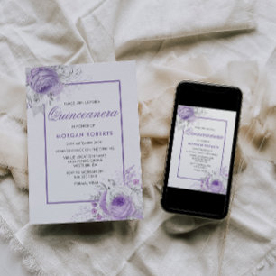 Lavender Purple Flowers Quinceanera Einladung