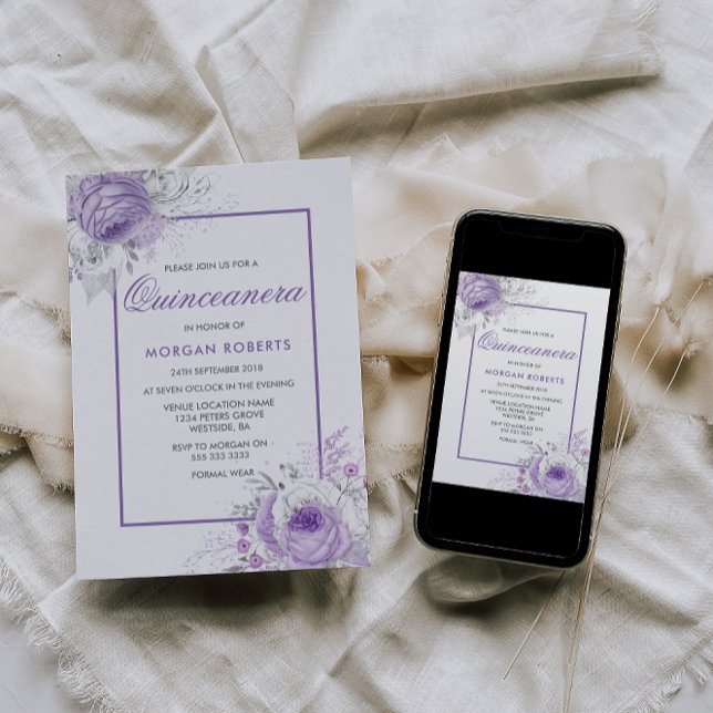 Lavender Purple Flowers Quinceanera Einladung (Von Creator hochgeladen)