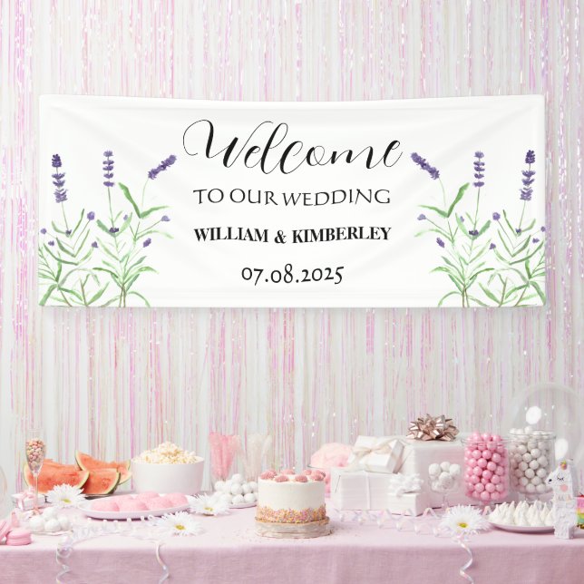 Lavender Purple Flowers Rustic Elegante Wedding Banner (Party)