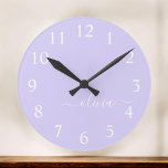 Lavender Purple Modern Script Girly Monogram Name Große Wanduhr<br><div class="desc">Lavender Purple Simple Script Monogram Name Clock. This makes the perfect sweet 16 birthday,  wedding,  bridal shower,  anniversary,  baby shower or bachelorette party gift for someone that loves glam luxury and chic styles.</div>