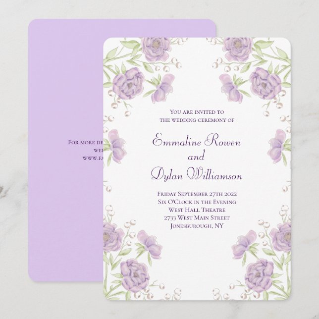 Lavender Purple Rose Wedding Einladung (Vorne/Hinten)