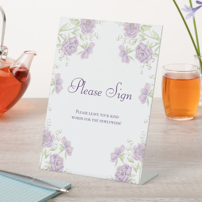 Lavender Purple Rose Wedding Guest Book Sign Sockelschild (In Situ)