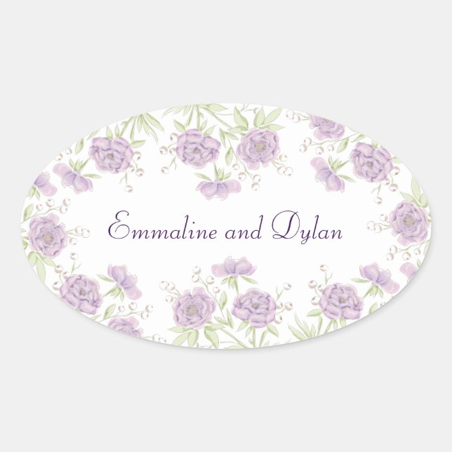 Lavender Purple Rose Wedding Ovaler Aufkleber (Vorderseite)