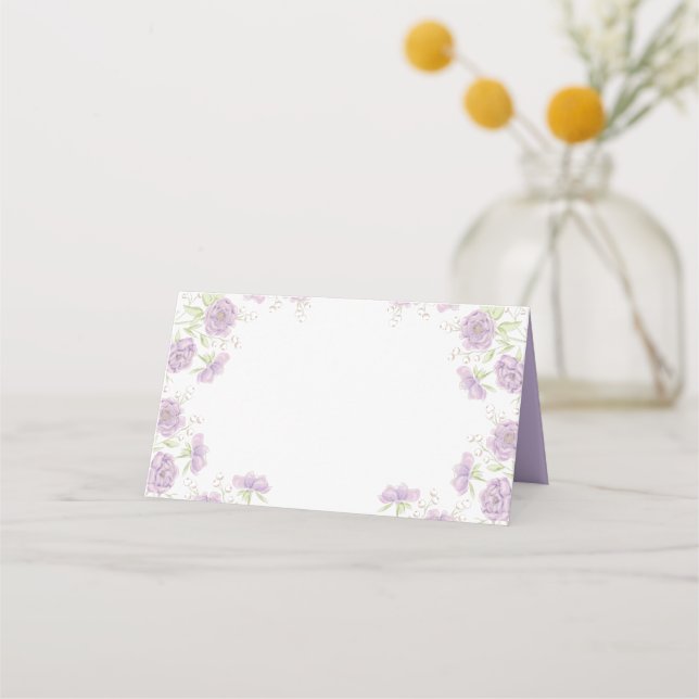 Lavender Purple Rose Wedding Platzkarte (Vorderseite)