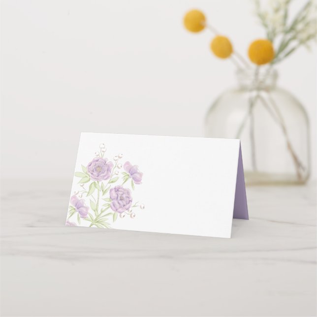 Lavender Purple Rose Wedding Platzkarte (Vorderseite)