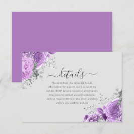 Lavender Purple & Silver Floral Wedding Details Begleitkarte