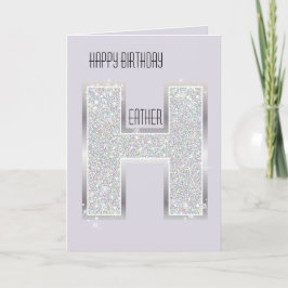 Lavender Purple Silver Glitter Letter H Karte