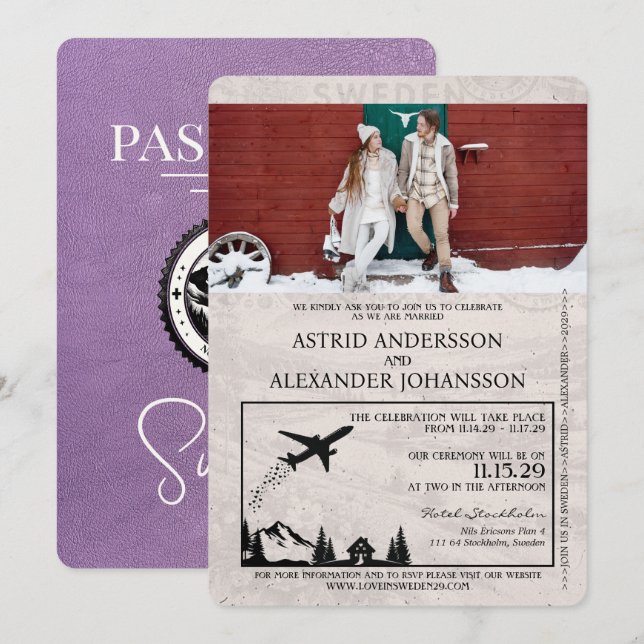 Lavender Purple Suède Faire-part de mariage de pas (Devant / Derrière)