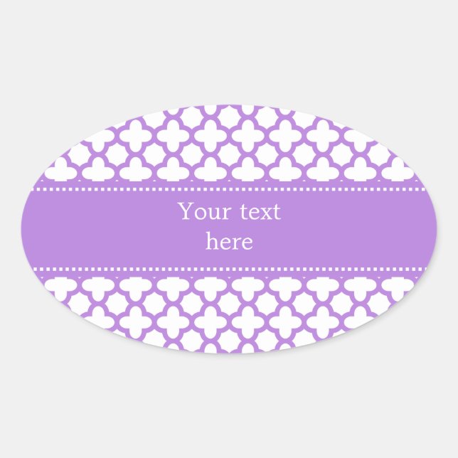 Lavender Quatrefoil Muster Ovaler Aufkleber (Vorderseite)