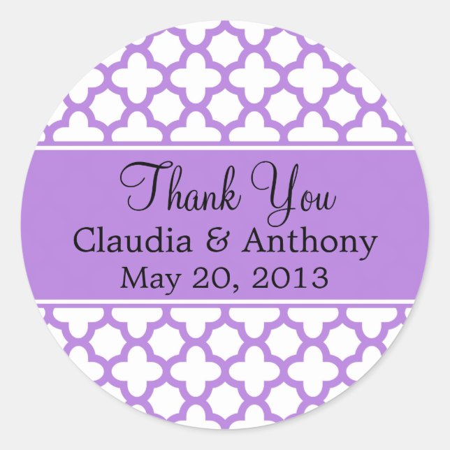Lavender Quatrefoil Pattern Vielen Dank Runder Aufkleber (Vorderseite)