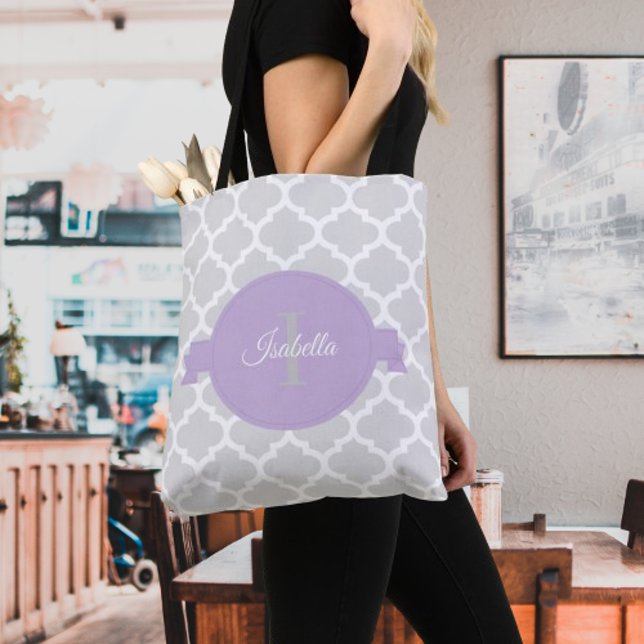 Lavender Quatrefoil Personalisiert Totbeutel Tasche (Lavender Quatrefoil Personalized Tote Bag)