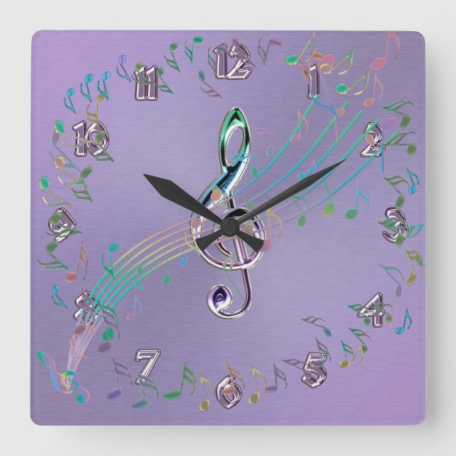 Lavender Rainbow Glass Music Notes et Clé Horloge (Recto)
