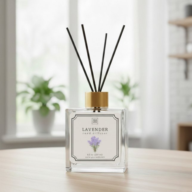 Lavender Reed Diffuser Label Quadratischer Aufkleber (Von Creator hochgeladen)