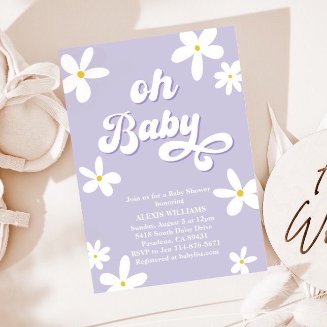Lavender Retro Daisy Baby Shower Baby in Bloom Einladung (Von Creator hochgeladen)
