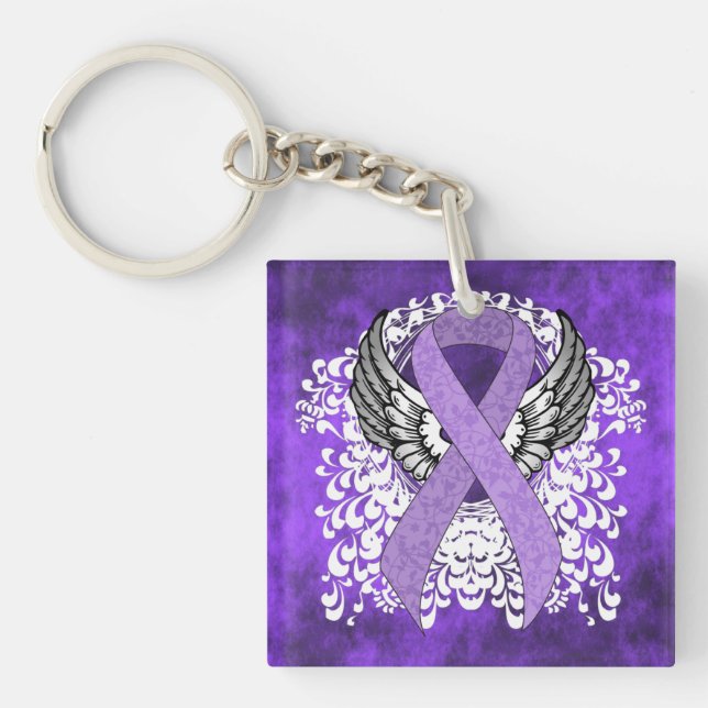 Lavender Ribbon mit Flügeln Schlüsselanhänger (Vorderseite)