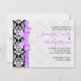Lavender Ribbon Schwarz-Weiß Damaskus Hochzeit Einladung