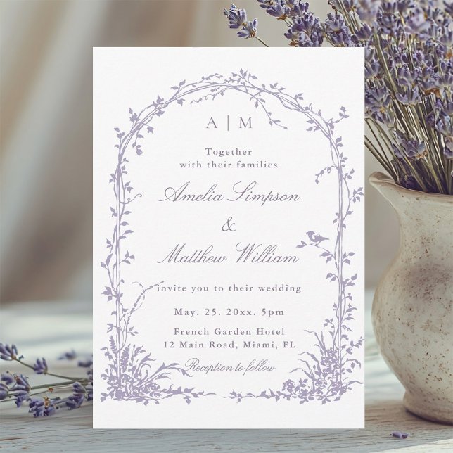 Lavender Romantic Botanical Arch Garden Wedding Einladung (Von Creator hochgeladen)