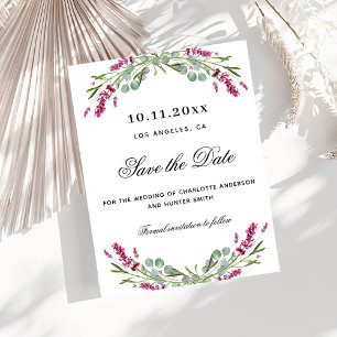 Lavender rosa Flora Budget Hochzeit speichern das Flyer