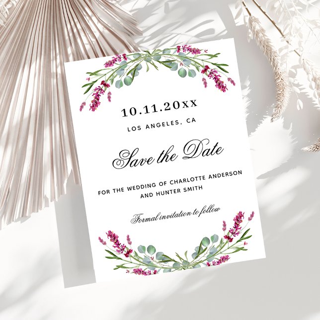 Lavender rosa Flora Budget Hochzeit speichern das  Flyer (Von Creator hochgeladen)
