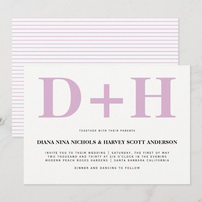 Lavender rosa Initialen fett Typografie Hochzeit Einladung (Vorne/Hinten)