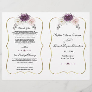 Lavender Rose Blanc Floral Gold Wedding Programme