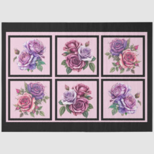 Lavender Rose Bouquets Tiled Decoupage Seidenpapier