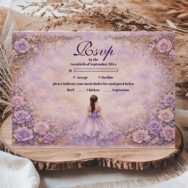 Lavender Rose Fairytale Quinceañera RSVP Karte (Von Creator hochgeladen)