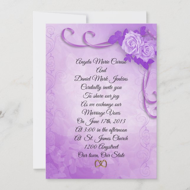 Lavender Rose Hochzeit Einladungen, elegant Einladung (Vorderseite)
