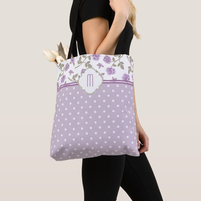 Lavender Rose Polka Dot Monogramm Tasche (Von Nahem)