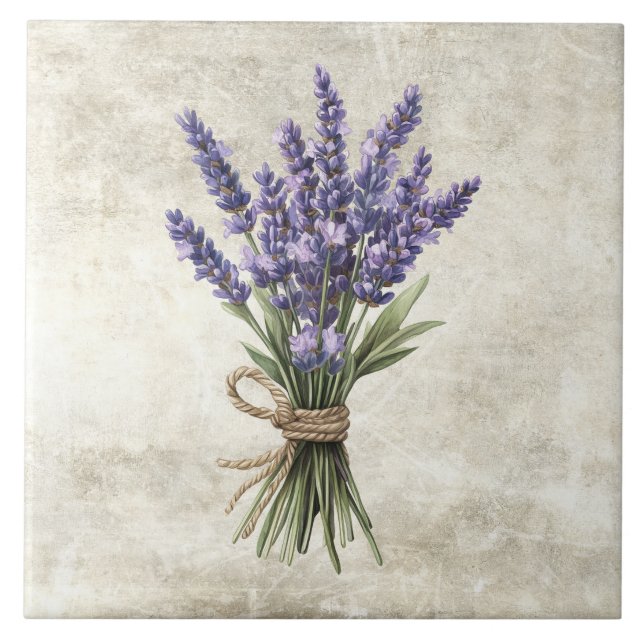 Lavender Rustic Floral Faux Ceramic Tile Fliese (Vorderseite)