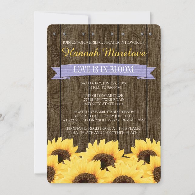 LAVENDER RUSTIC SUNFLOWER BRIDAL SHOWER INVITATION EINLADUNG (Vorderseite)