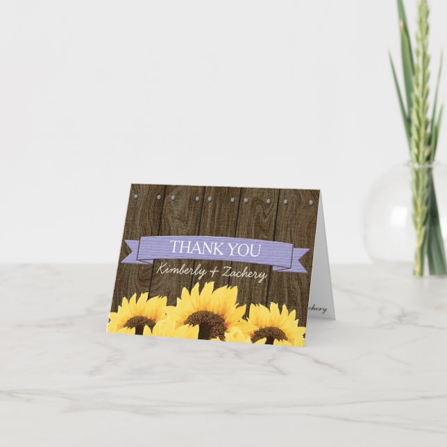 LAVENDER RUSTIC SUNFLOWER WEDING DANK KARTE (Vorderseite)