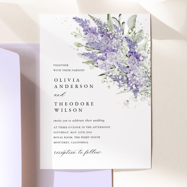 Lavender & Sage Green Floral Watercolor Wedding In Einladung (Lavender sage green floral wedding invitation with watercolor botanicals, elegant typography)