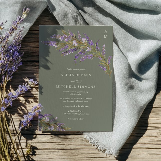 Lavender Sage Hand Painted Floral wedding  Einladung (Lavender Sage Hand Painted Floral wedding Invitation)