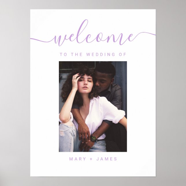 Lavender Script Foto Wedding Welcome Sign Poster (Vorne)