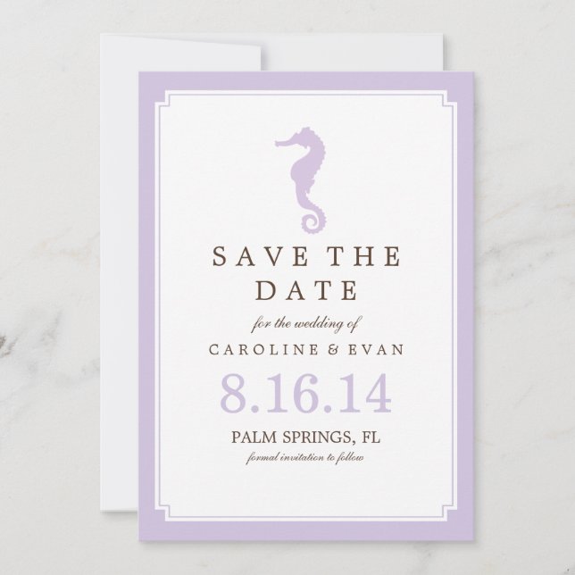 Lavender-Seepferd Hochzeit Speichern Sie das Datum Save The Date (Vorderseite)