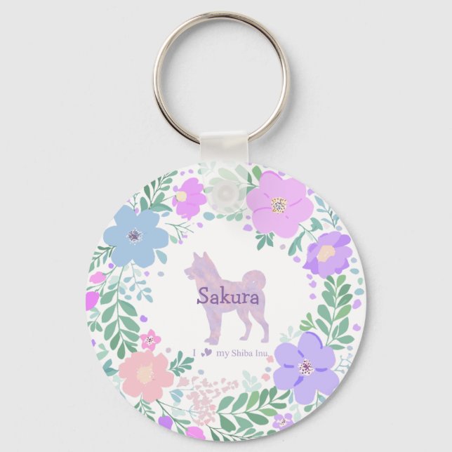 Lavender Shiba Inu Silhouette  Custom Name & Photo Schlüsselanhänger (Vorderseite)