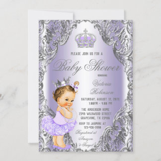 Lavender Silver Princess Kinderdusche Einladung