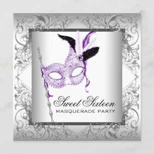 Lavender Silver Sweet 16 Maskenball-Party Einladung