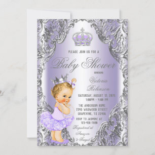 Lavender Silver Tutu Princess Baby Dusche Einladung