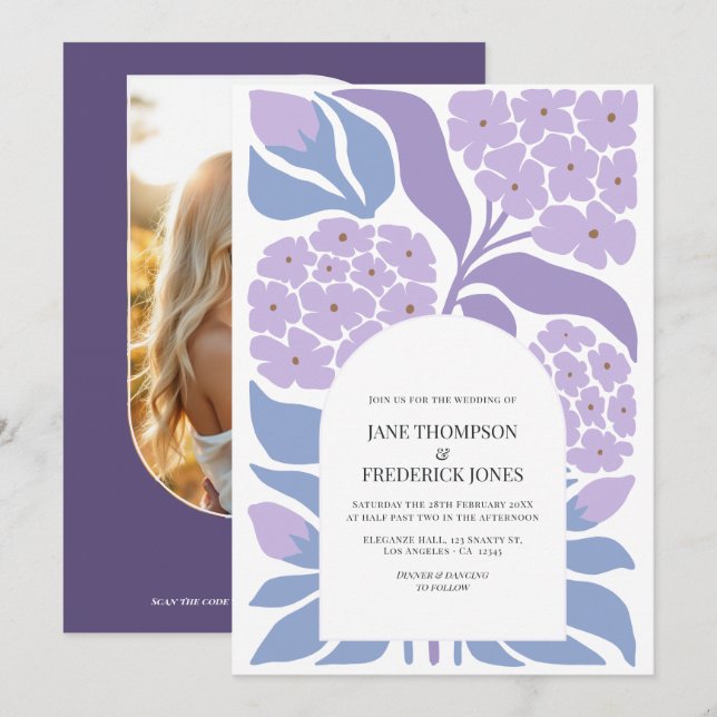 Lavender Sky Abstract Floral Modern Spring Wedding Einladung (Vorne/Hinten)