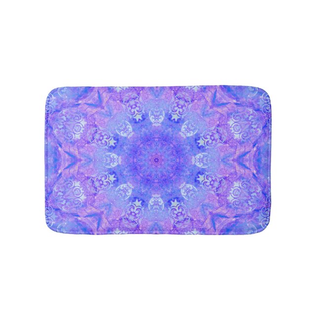 Lavender Sky Blue Lila Sparkle Damask Badematte (Vorderseite)