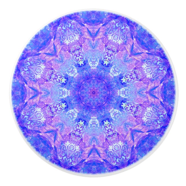 Lavender Sky Blue Lila Sparkle Damask Keramikknauf (Vorderseite)