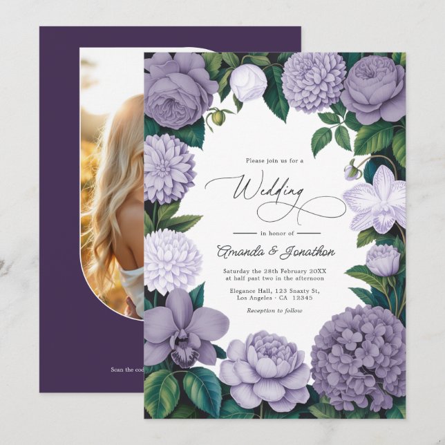 Lavender Smoke, Lilac Ash & Moonstone Wedding Einladung (Vorne/Hinten)