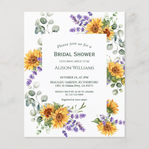 Lavender Sonnenblume Budget Bridal Dusche Einladun Flyer
