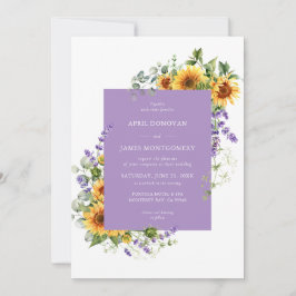Lavender Sonnenblumen Blumenrahmen Einladung Hochz