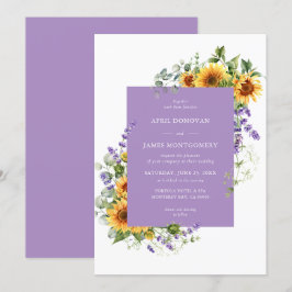Lavender Sonnenblumen Blumenrahmen Einladung Hochz