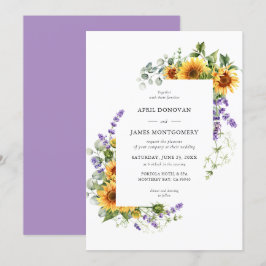 Lavender Sonnenblumen Blumenrahmen Einladung Hochz