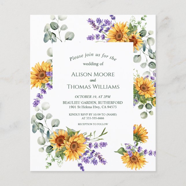 Lavender Sonnenblumen Haushalt Hochzeit Einladung Flyer (Vorne)